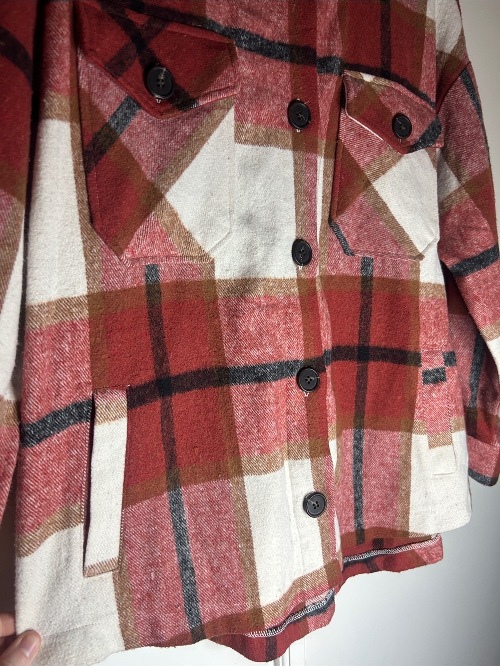 Zenana Plaid Shacket Oversized Button Front Shacket - Picture 5 of 8